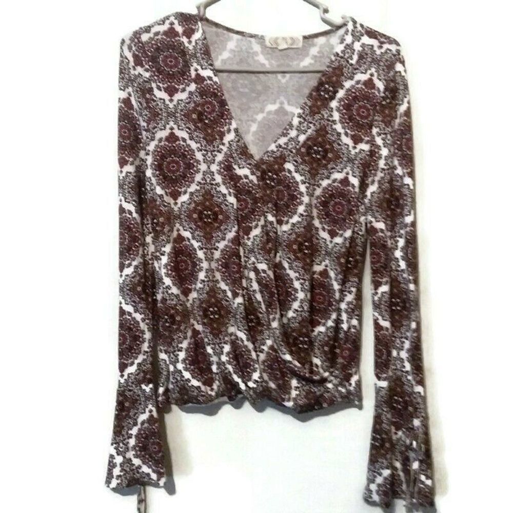 Pink Rose Small Wrap Top Long Sleeves Boho‎ Chic